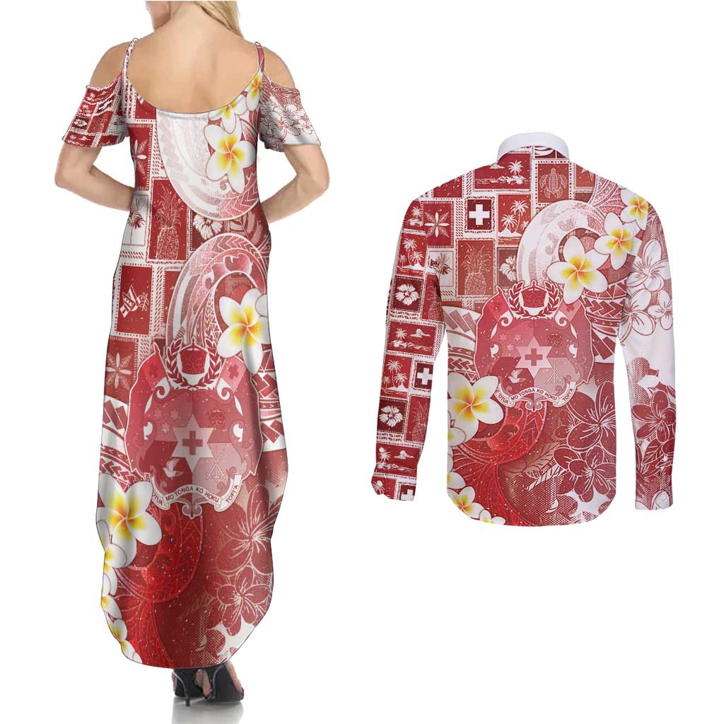 Tonga Christmas Couples Matching Summer Maxi Dress and Long Sleeve Button Shirt Kilisimasi Fiefia Retro Style Red - Polynesian Pride