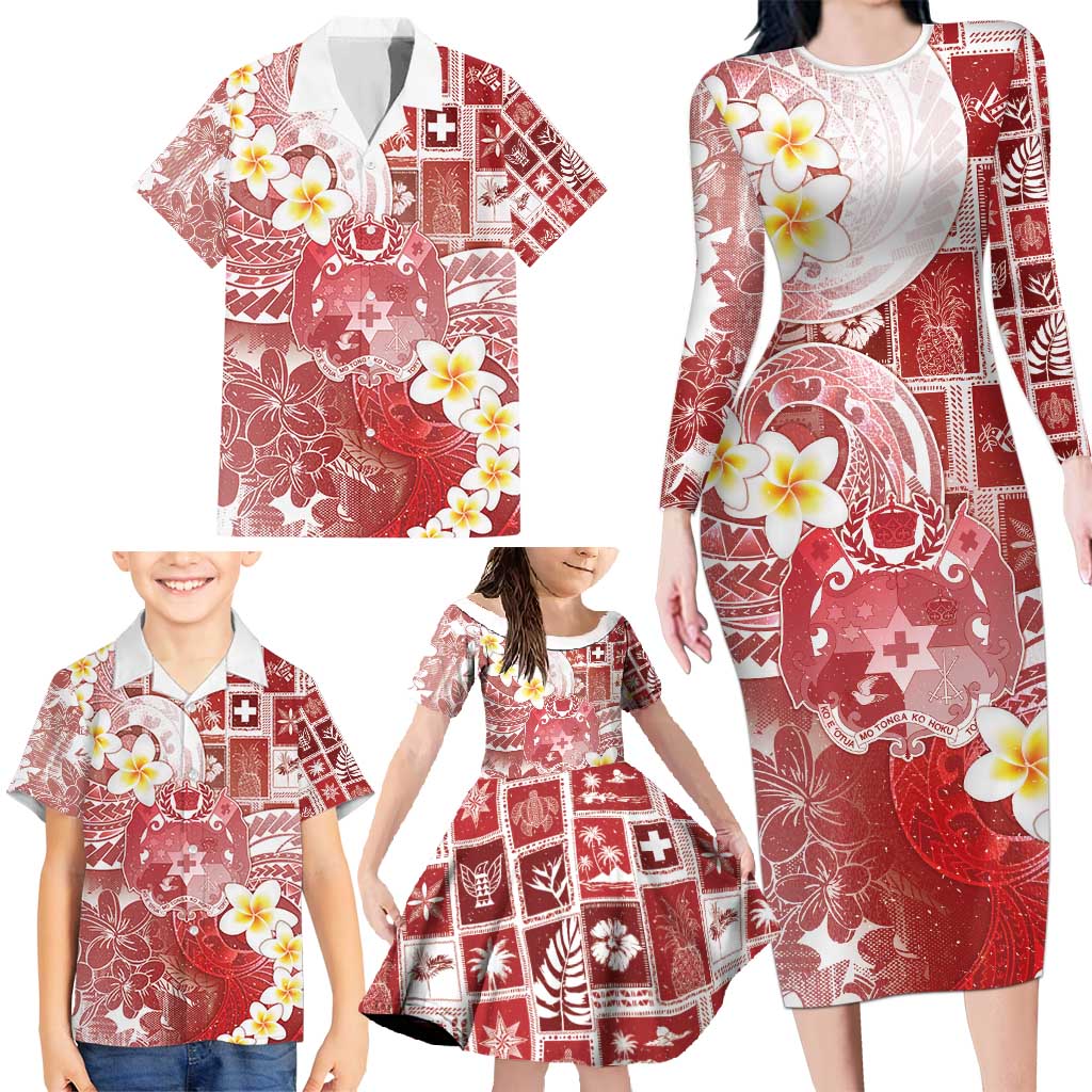 Tonga Christmas Family Matching Long Sleeve Bodycon Dress and Hawaiian Shirt Kilisimasi Fiefia Retro Style Red - Polynesian Pride