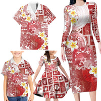 Tonga Christmas Family Matching Long Sleeve Bodycon Dress and Hawaiian Shirt Kilisimasi Fiefia Retro Style Red - Polynesian Pride