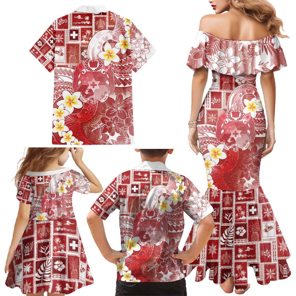 Tonga Christmas Family Matching Mermaid Dress and Hawaiian Shirt Kilisimasi Fiefia Retro Style Red - Polynesian Pride