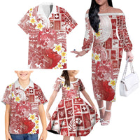 Tonga Christmas Family Matching Off The Shoulder Long Sleeve Dress and Hawaiian Shirt Kilisimasi Fiefia Retro Style Red - Polynesian Pride