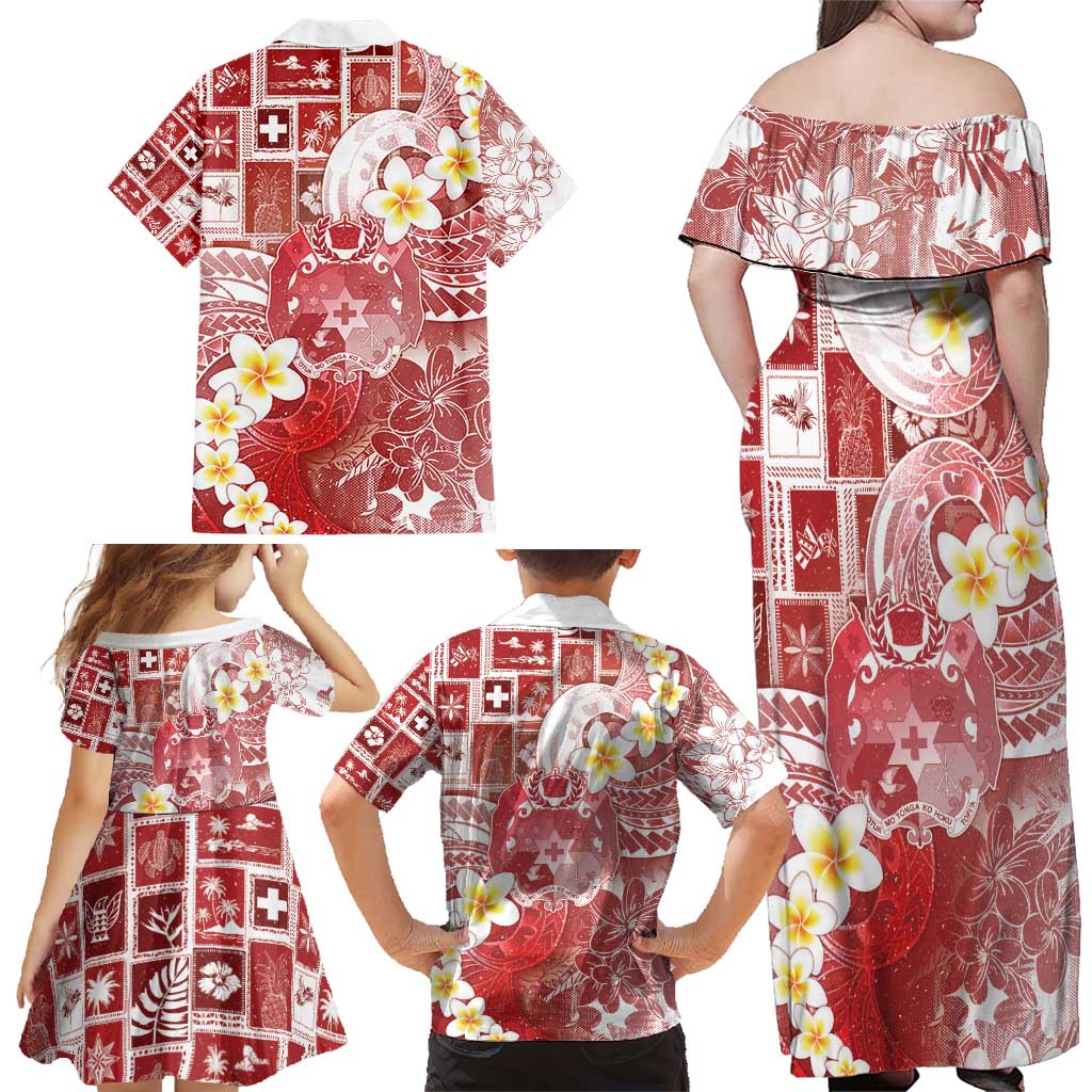 Tonga Christmas Family Matching Off Shoulder Maxi Dress and Hawaiian Shirt Kilisimasi Fiefia Retro Style Red - Polynesian Pride