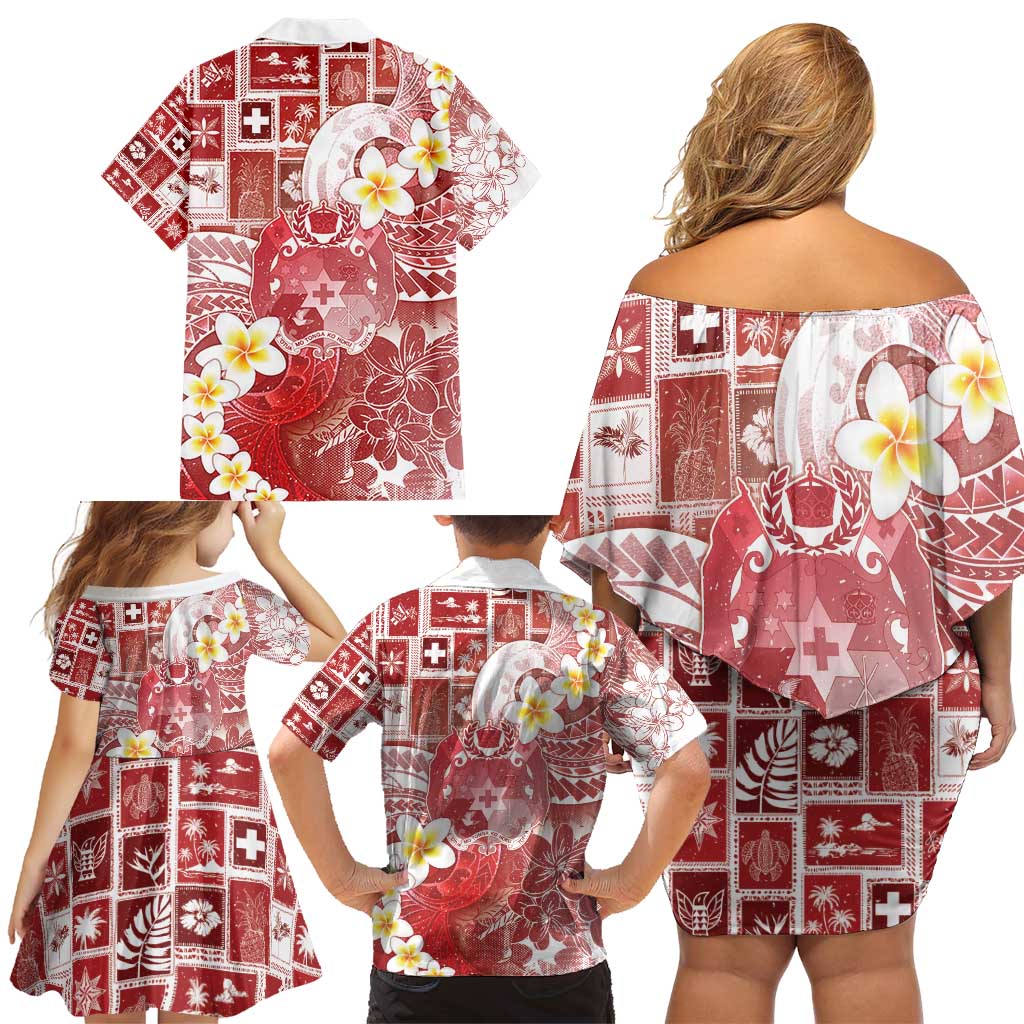 Tonga Christmas Family Matching Off Shoulder Short Dress and Hawaiian Shirt Kilisimasi Fiefia Retro Style Red - Polynesian Pride