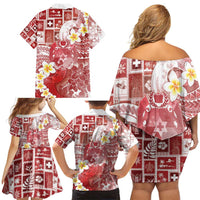 Tonga Christmas Family Matching Off Shoulder Short Dress and Hawaiian Shirt Kilisimasi Fiefia Retro Style Red - Polynesian Pride