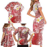 Tonga Christmas Family Matching Short Sleeve Bodycon Dress and Hawaiian Shirt Kilisimasi Fiefia Retro Style Red - Polynesian Pride