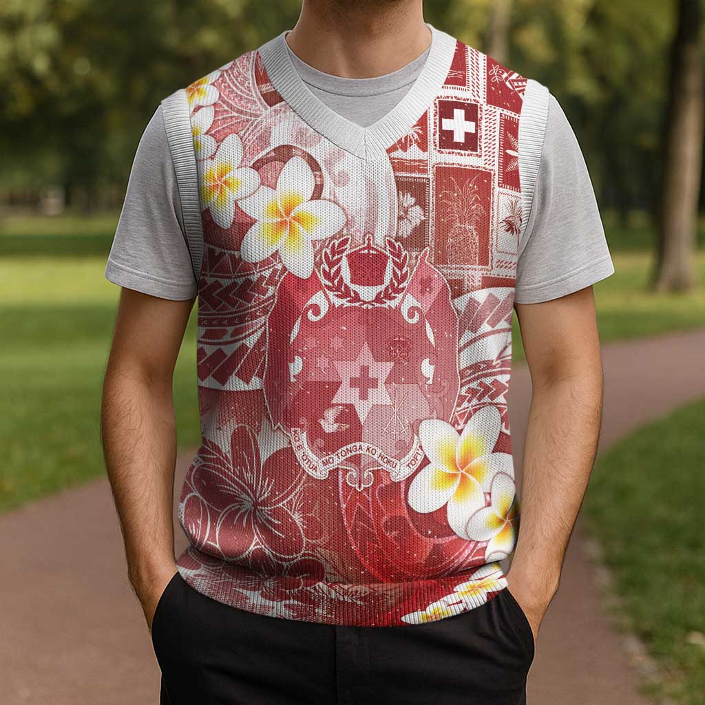 Tonga Christmas Knitted V-Neck Vest Kilisimasi Fiefia Retro Style Red - Polynesian Pride