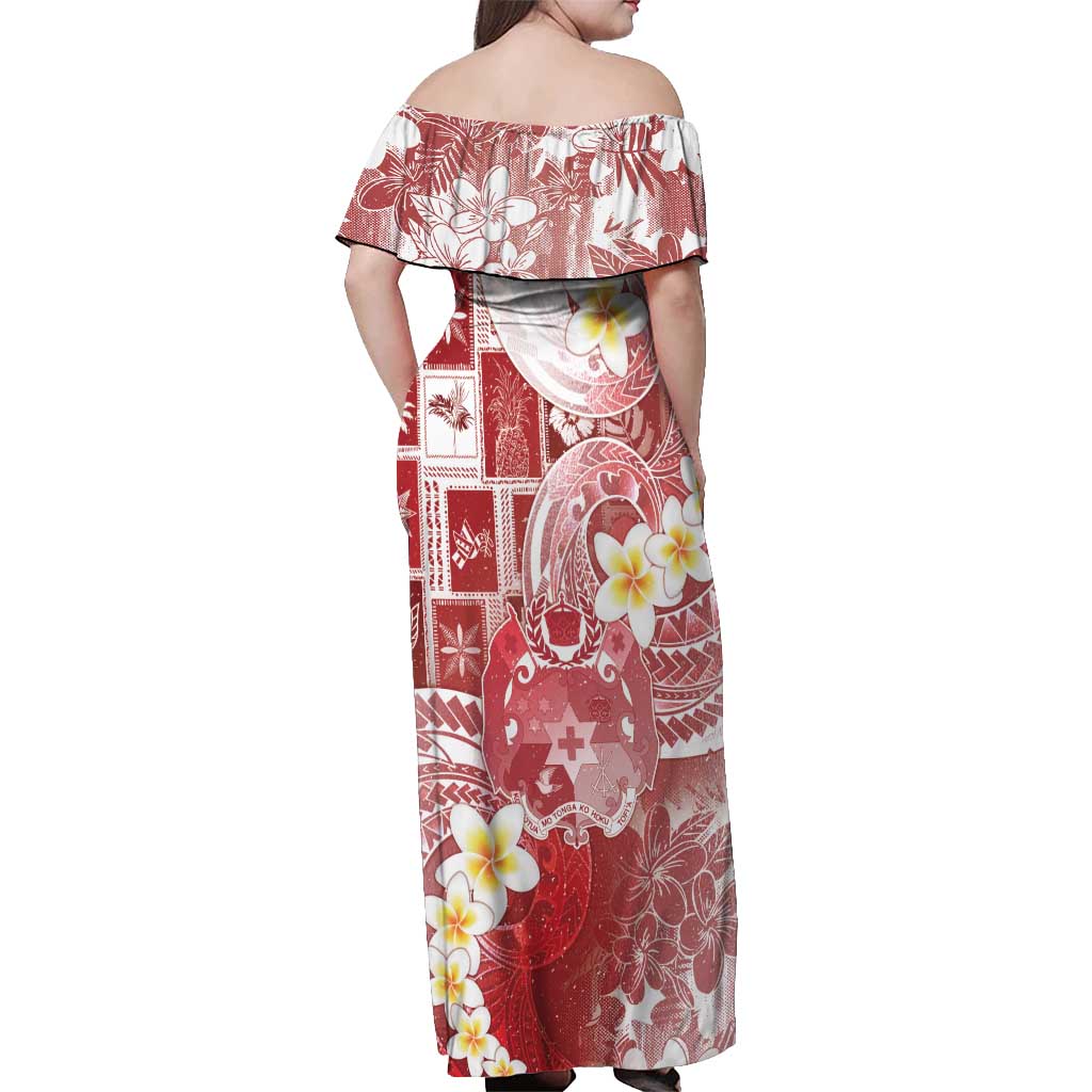Tonga Christmas Off Shoulder Maxi Dress Kilisimasi Fiefia Retro Style Red - Polynesian Pride