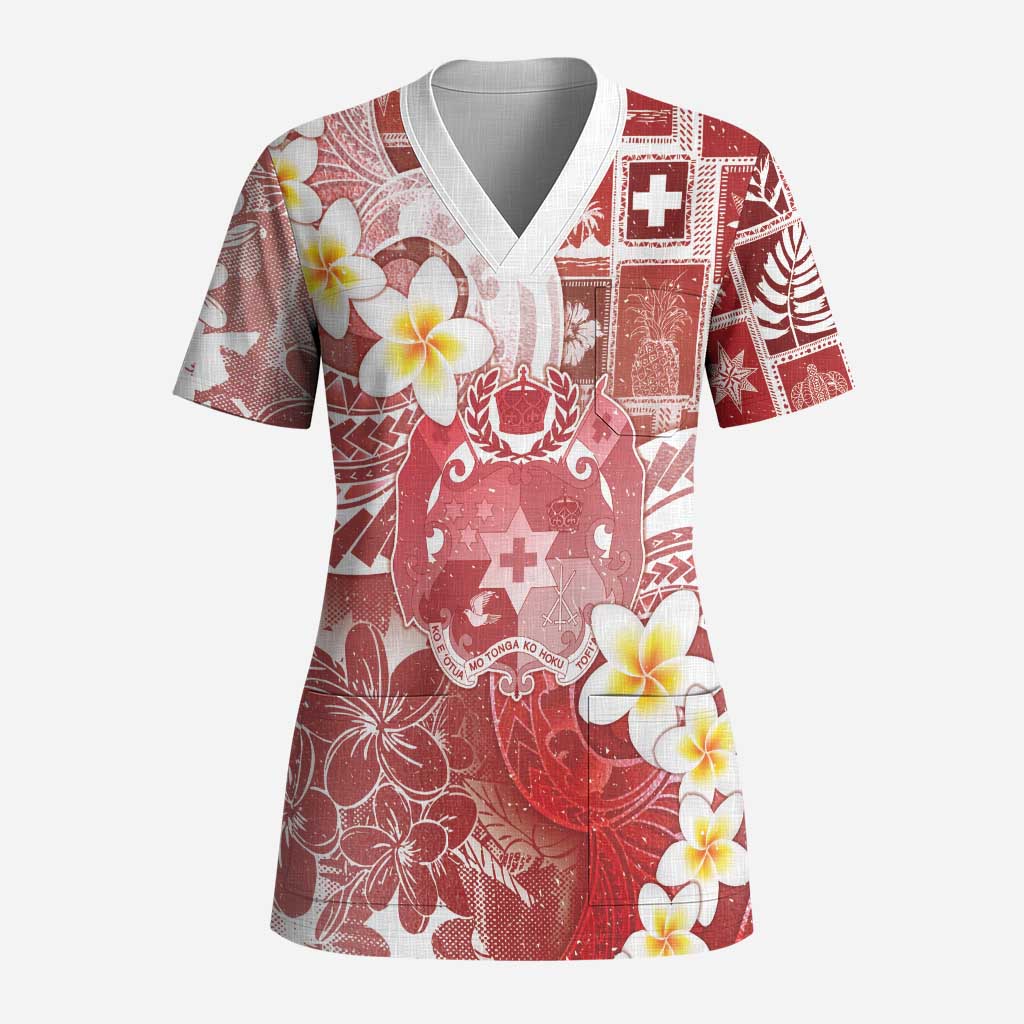 Tonga Christmas Scrub Top Kilisimasi Fiefia Retro Style Red - Polynesian Pride
