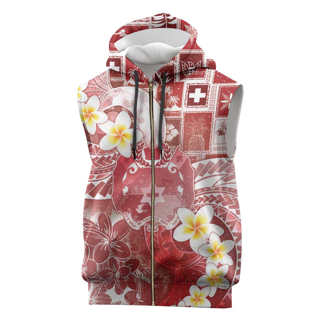 Tonga Christmas Sleeveless Zip Hoodie Kilisimasi Fiefia Retro Style Red - Polynesian Pride