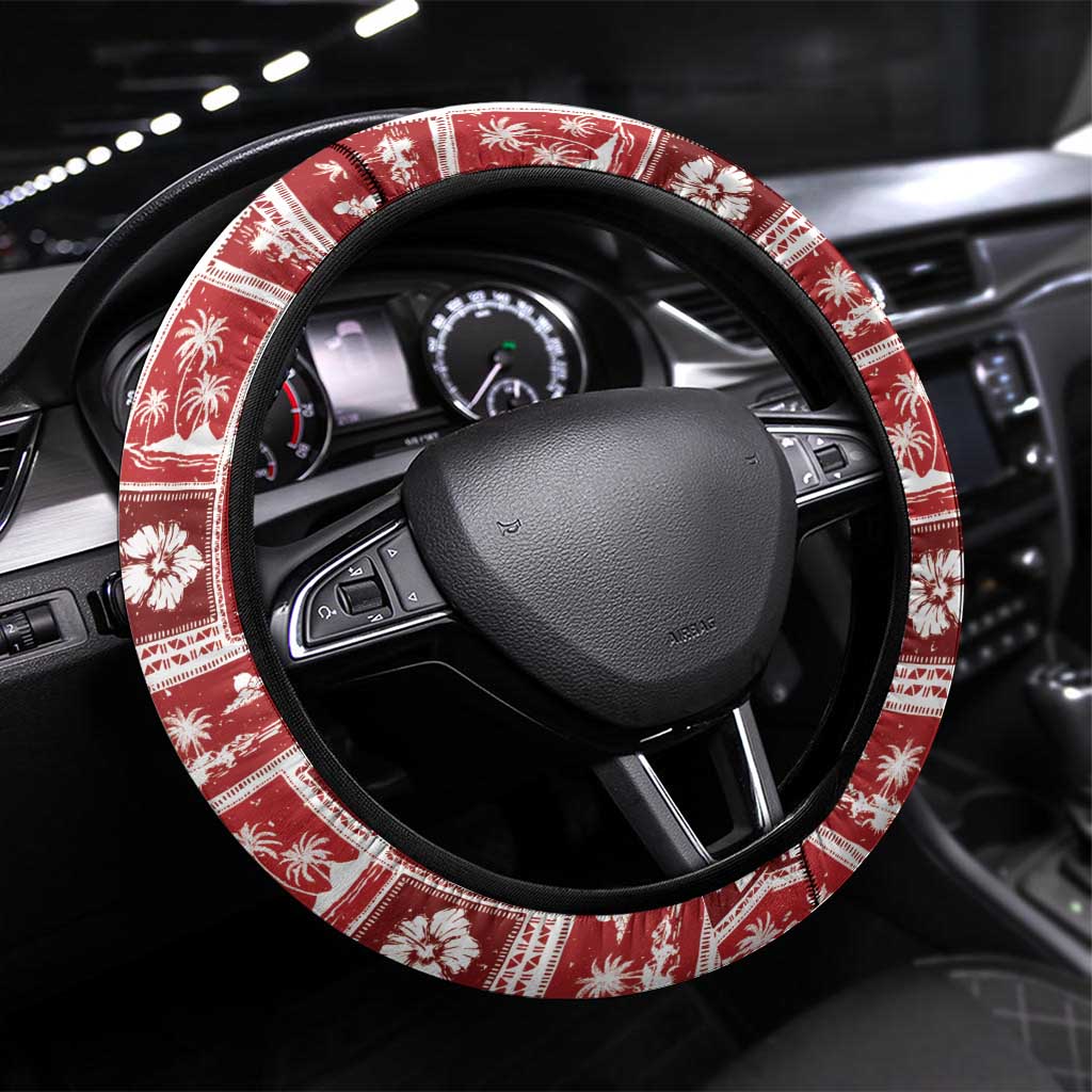 Tonga Christmas Steering Wheel Cover Kilisimasi Fiefia Retro Style Red - Polynesian Pride