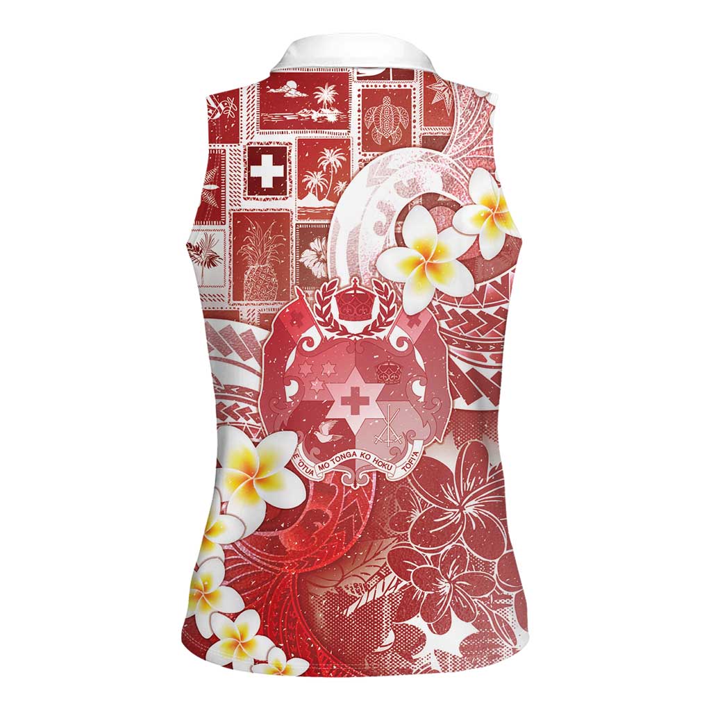 Tonga Christmas Women Sleeveless Polo Shirt Kilisimasi Fiefia Retro Style Red - Polynesian Pride