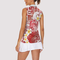 Tonga Christmas Women Sleeveless Polo Shirt Kilisimasi Fiefia Retro Style Red - Polynesian Pride