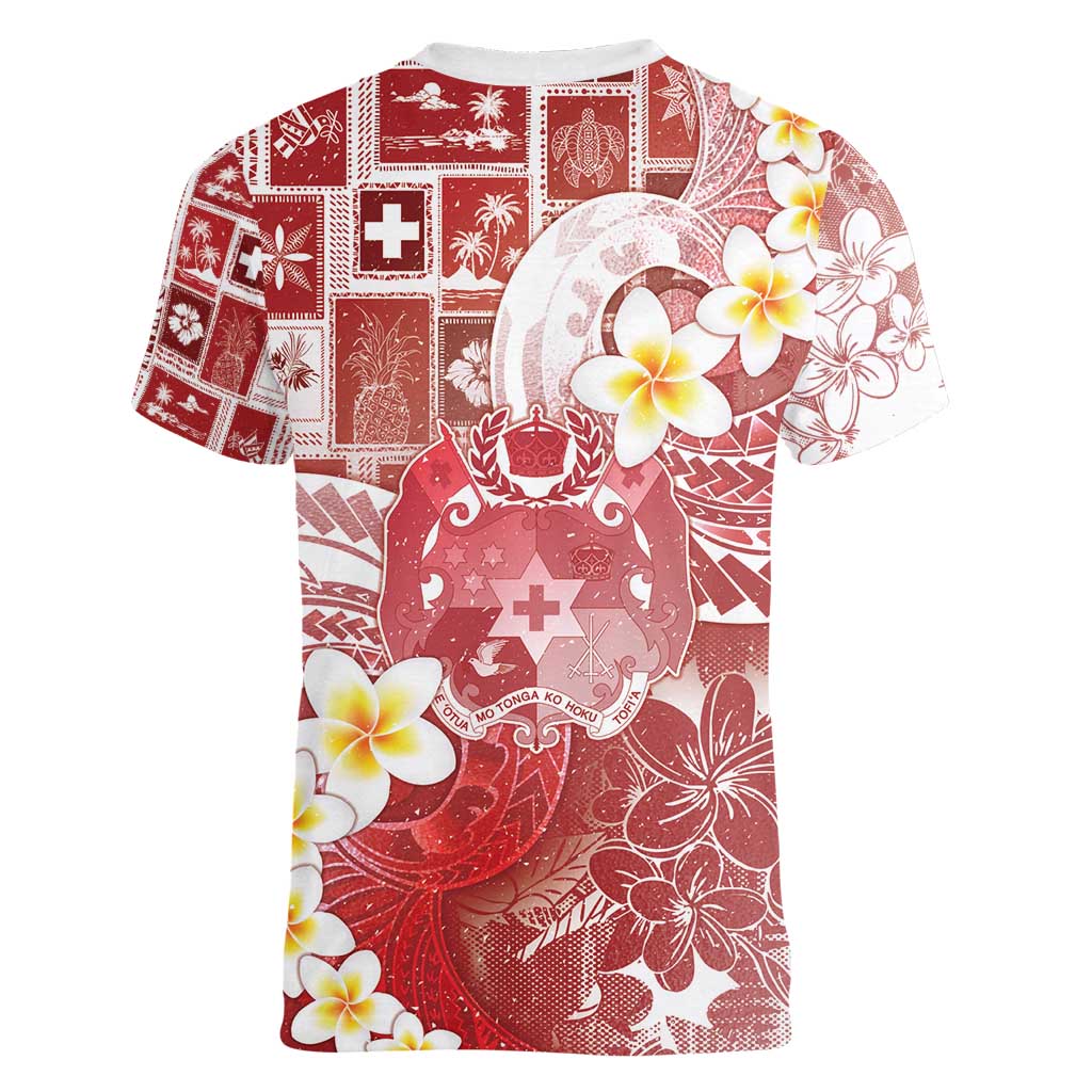 Tonga Christmas Women V-Neck T-Shirt Kilisimasi Fiefia Retro Style Red - Polynesian Pride