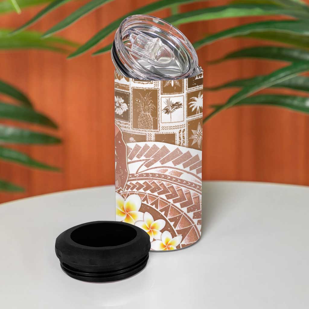 Tonga Christmas 4 in 1 Can Cooler Tumbler Kilisimasi Fiefia Retro Style Brown - Polynesian Pride