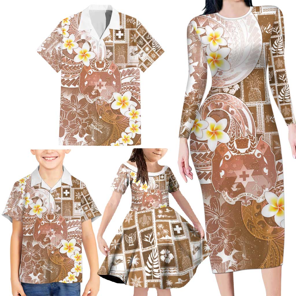 Tonga Christmas Family Matching Long Sleeve Bodycon Dress and Hawaiian Shirt Kilisimasi Fiefia Retro Style Brown - Polynesian Pride