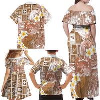 Tonga Christmas Family Matching Off Shoulder Maxi Dress and Hawaiian Shirt Kilisimasi Fiefia Retro Style Brown - Polynesian Pride