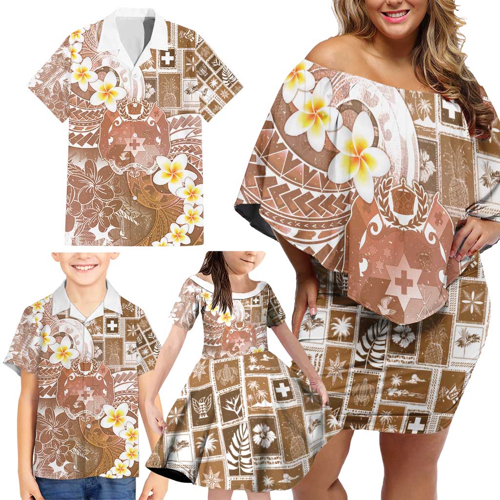 Tonga Christmas Family Matching Off Shoulder Short Dress and Hawaiian Shirt Kilisimasi Fiefia Retro Style Brown - Polynesian Pride
