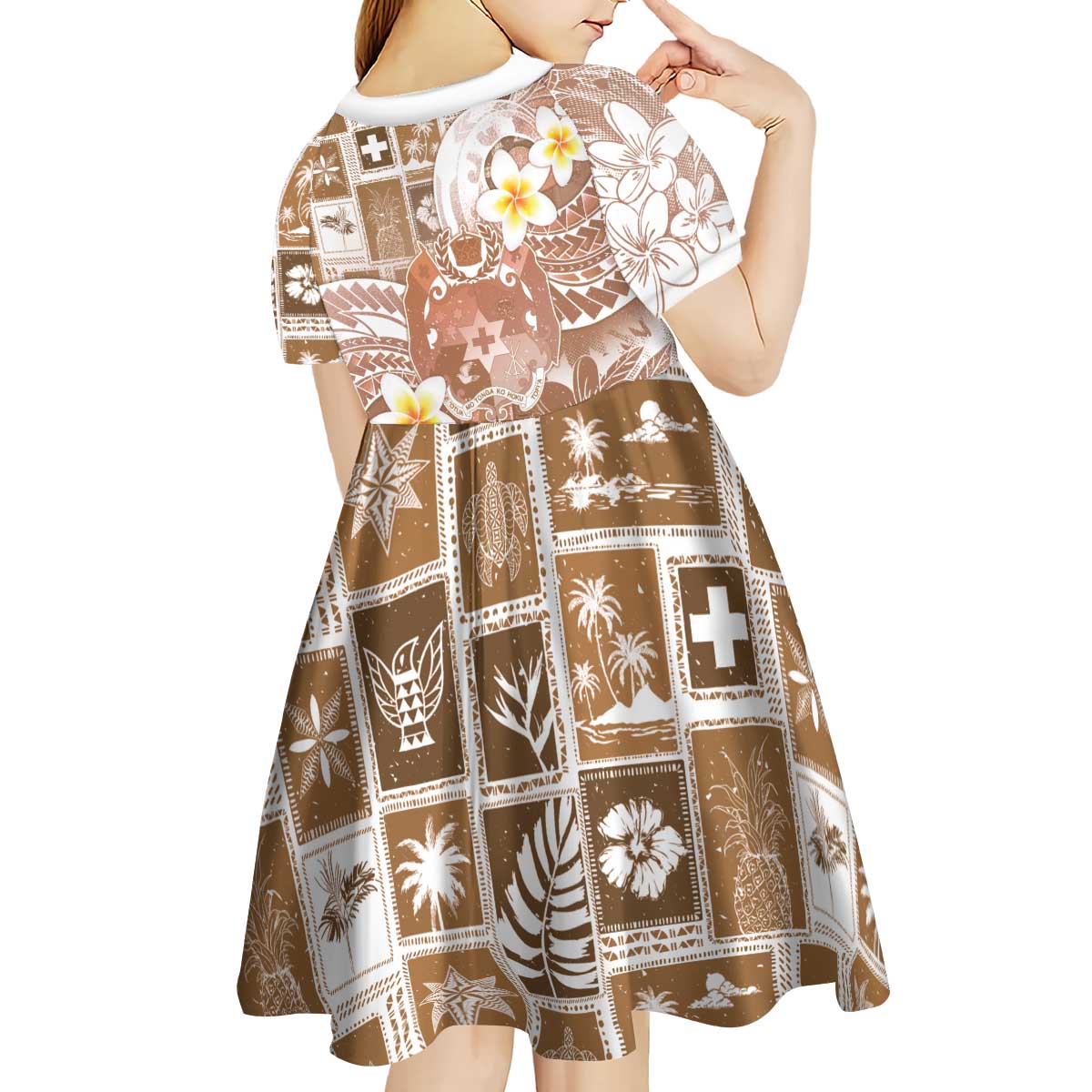 Tonga Christmas Kid Short Sleeve Dress Kilisimasi Fiefia Retro Style Brown - Polynesian Pride