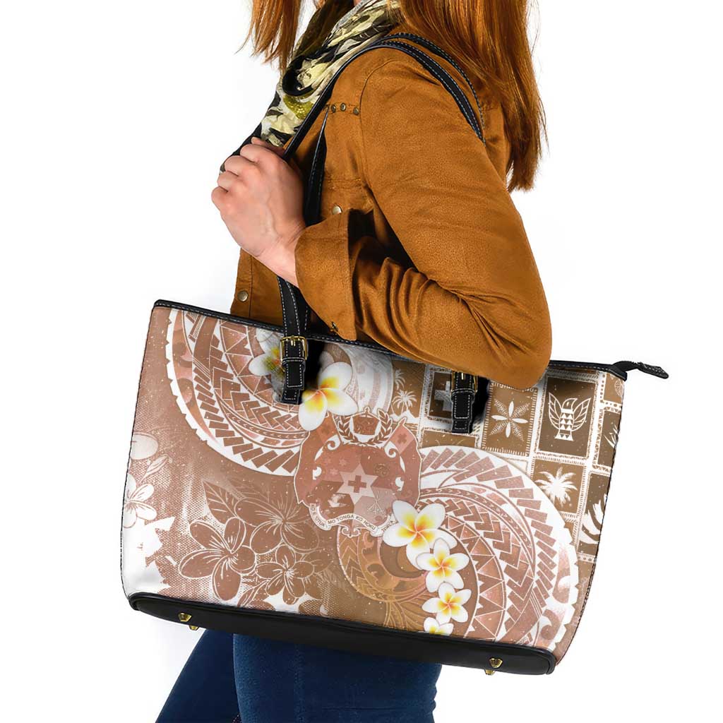 Tonga Christmas Leather Tote Bag Kilisimasi Fiefia Retro Style Brown - Polynesian Pride