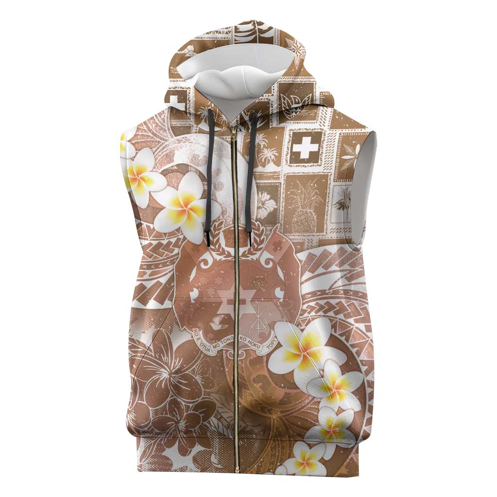 Tonga Christmas Sleeveless Zip Hoodie Kilisimasi Fiefia Retro Style Brown - Polynesian Pride