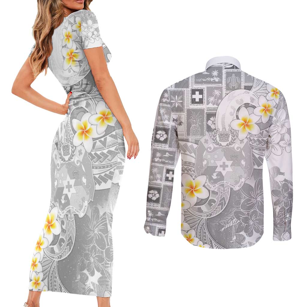 Tonga Christmas Couples Matching Short Sleeve Bodycon Dress and Long Sleeve Button Shirt Kilisimasi Fiefia Retro Style White - Polynesian Pride