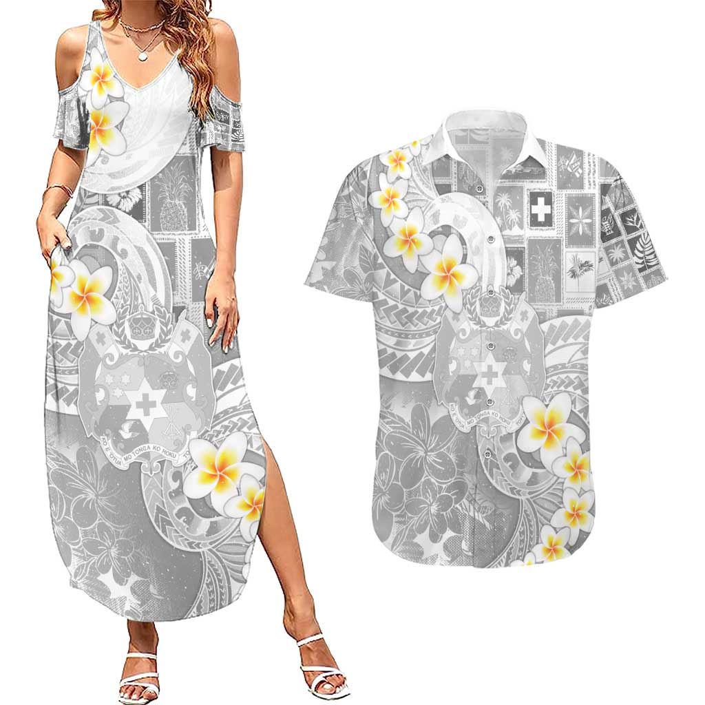 Tonga Christmas Couples Matching Summer Maxi Dress and Hawaiian Shirt Kilisimasi Fiefia Retro Style White - Polynesian Pride