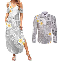 Tonga Christmas Couples Matching Summer Maxi Dress and Long Sleeve Button Shirt Kilisimasi Fiefia Retro Style White - Polynesian Pride