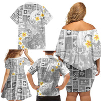 Tonga Christmas Family Matching Off Shoulder Short Dress and Hawaiian Shirt Kilisimasi Fiefia Retro Style White - Polynesian Pride