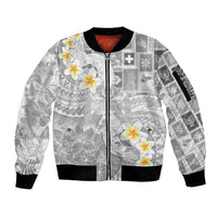 Tonga Christmas Sleeve Zip Bomber Jacket Kilisimasi Fiefia Retro Style White - Polynesian Pride