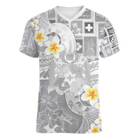 Tonga Christmas Women V-Neck T-Shirt Kilisimasi Fiefia Retro Style White - Polynesian Pride