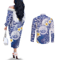 Federated States Of Micronesia Christmas Couples Matching Off The Shoulder Long Sleeve Dress and Long Sleeve Button Shirt Retro Style Bright Version - Polynesian Pride