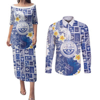 Federated States Of Micronesia Christmas Couples Matching Puletasi and Long Sleeve Button Shirt Retro Style Bright Version - Polynesian Pride