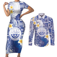 Federated States Of Micronesia Christmas Couples Matching Short Sleeve Bodycon Dress and Long Sleeve Button Shirt Retro Style Bright Version - Polynesian Pride