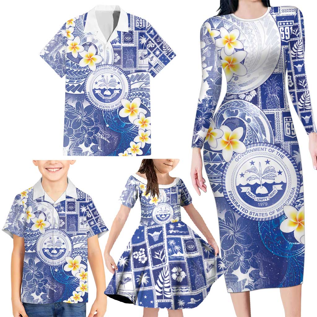 Federated States Of Micronesia Christmas Family Matching Long Sleeve Bodycon Dress and Hawaiian Shirt Retro Style Bright Version - Polynesian Pride