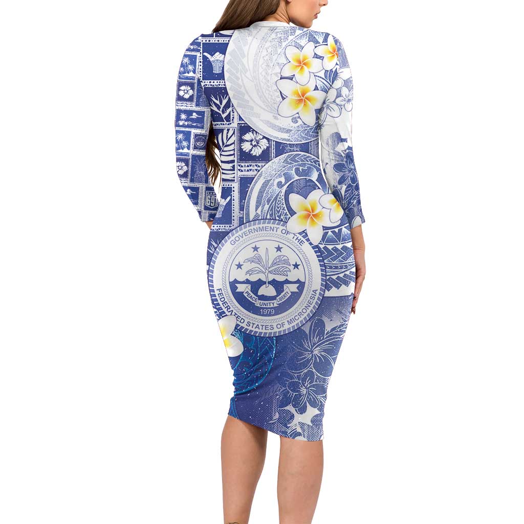 Federated States Of Micronesia Christmas Family Matching Long Sleeve Bodycon Dress and Hawaiian Shirt Retro Style Bright Version - Polynesian Pride