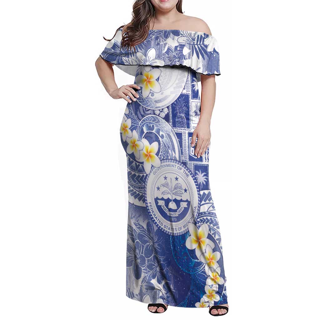 Federated States Of Micronesia Christmas Family Matching Off Shoulder Maxi Dress and Hawaiian Shirt Retro Style Bright Version - Polynesian Pride