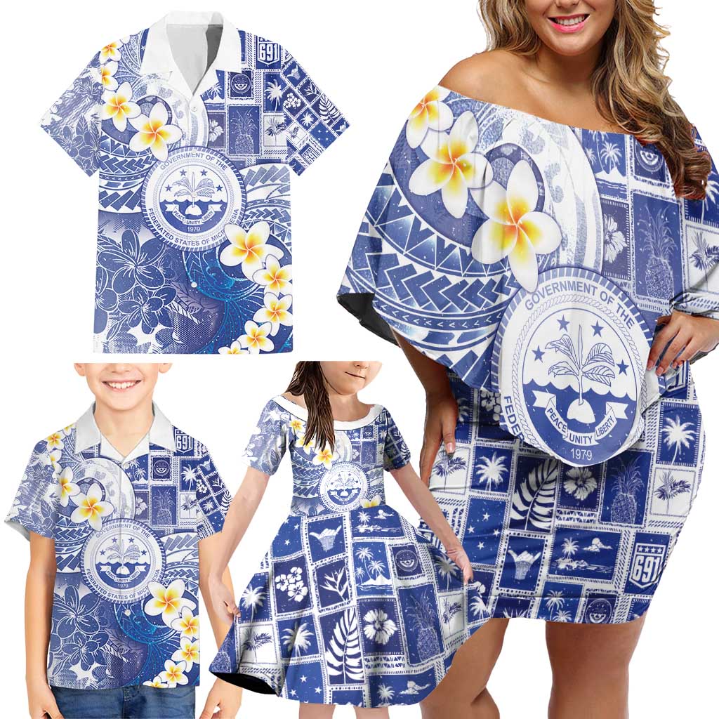 Federated States Of Micronesia Christmas Family Matching Off Shoulder Short Dress and Hawaiian Shirt Retro Style Bright Version - Polynesian Pride
