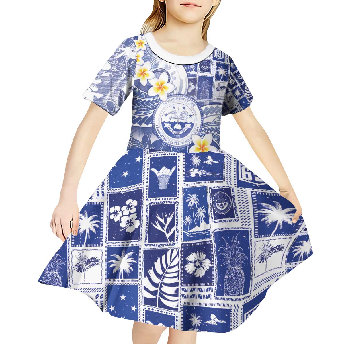 Federated States Of Micronesia Christmas Kid Short Sleeve Dress Retro Style Bright Version - Polynesian Pride