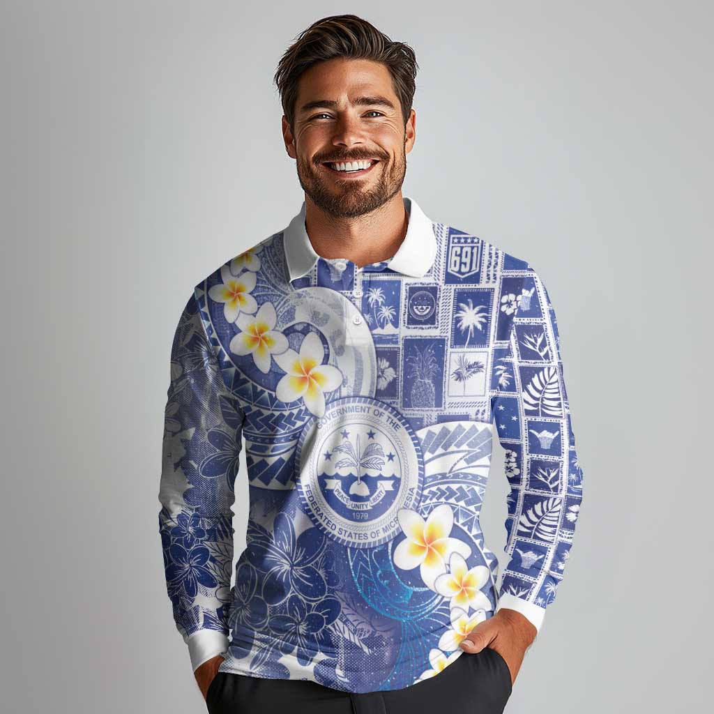 Federated States Of Micronesia Christmas Long Sleeve Polo Shirt Retro Style Bright Version - Polynesian Pride