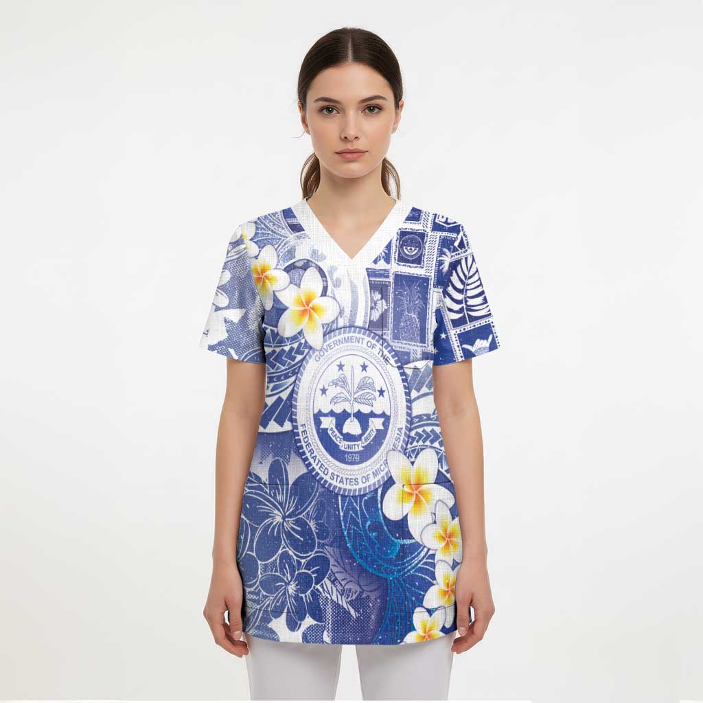 Federated States Of Micronesia Christmas Scrub Top Retro Style Bright Version - Polynesian Pride