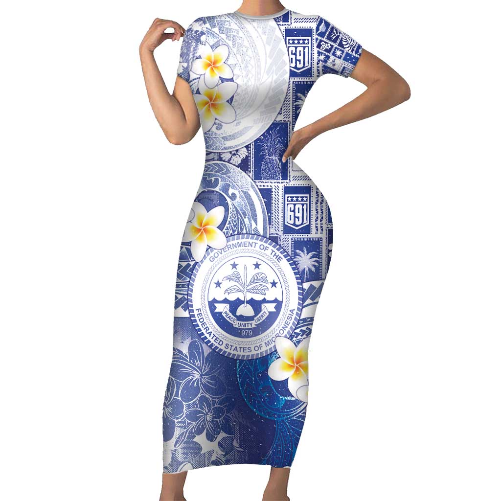 Federated States Of Micronesia Christmas Short Sleeve Bodycon Dress Retro Style Bright Version - Polynesian Pride