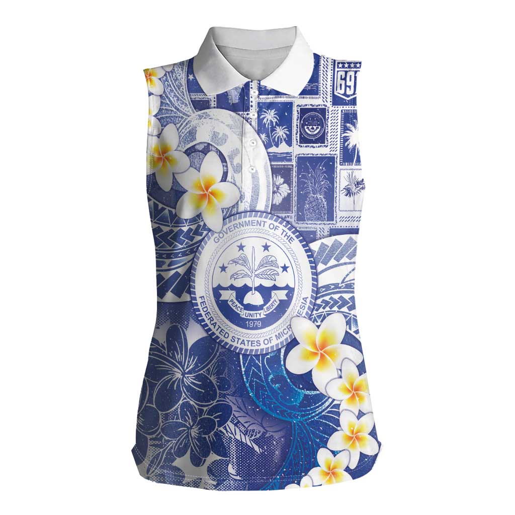 Federated States Of Micronesia Christmas Women Sleeveless Polo Shirt Retro Style Bright Version - Polynesian Pride