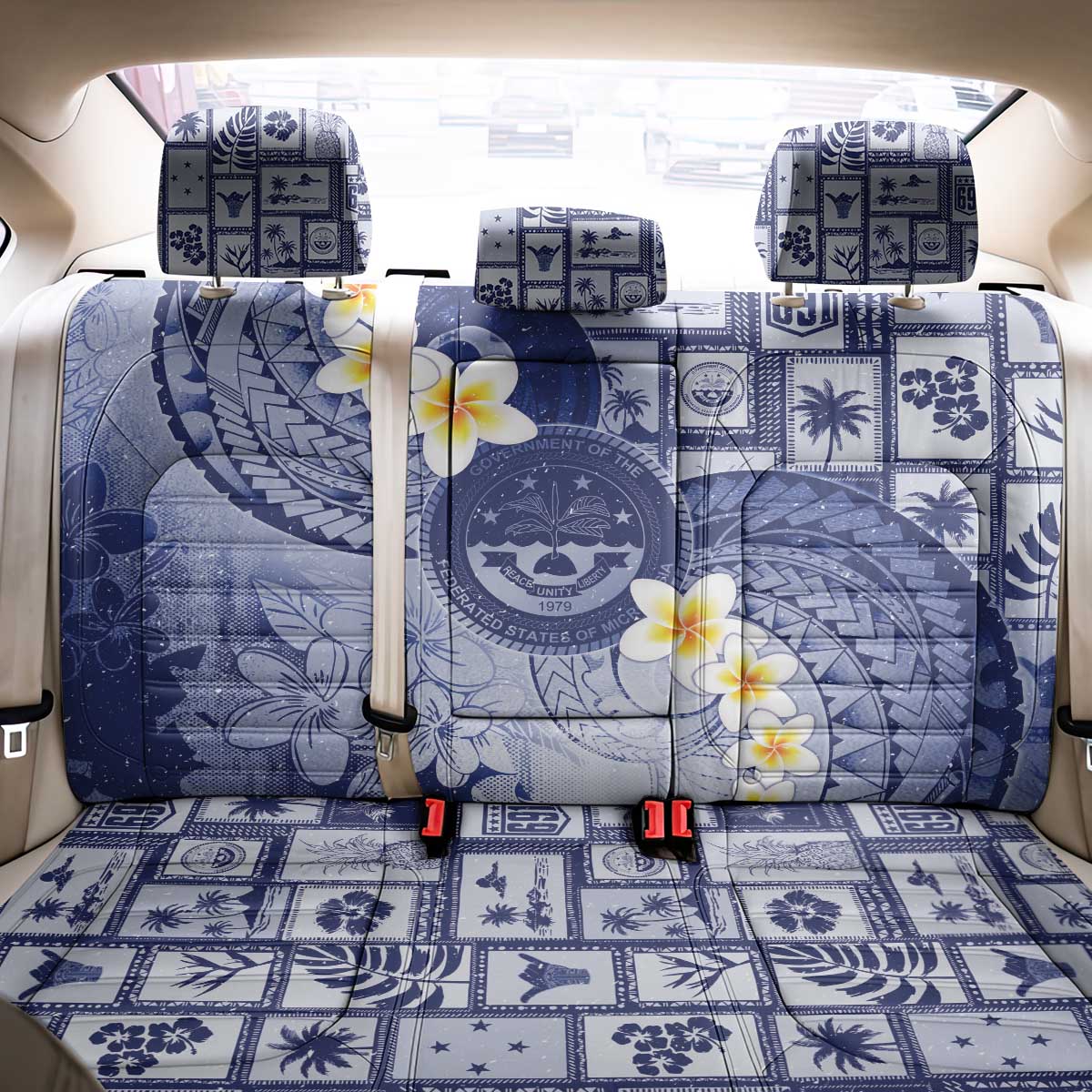 Federated States Of Micronesia Christmas Back Car Seat Cover Retro Style Dark Version - Polynesian Pride