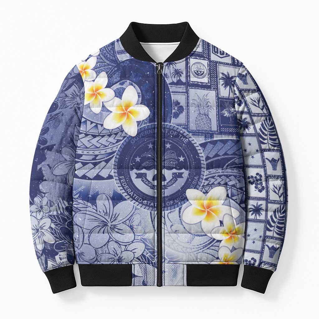 Federated States Of Micronesia Christmas Bomber Puffer Jacket Retro Style Dark Version - Polynesian Pride