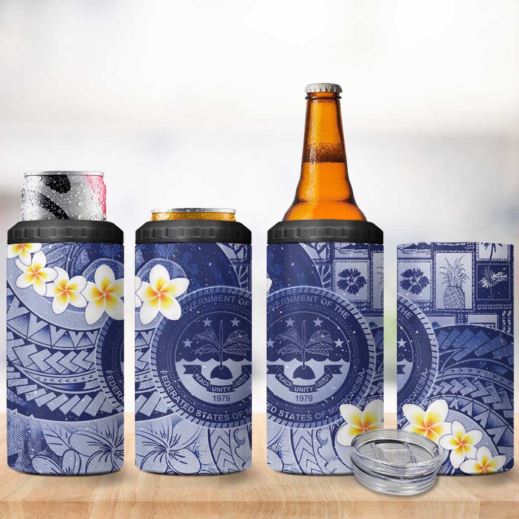 Federated States Of Micronesia Christmas 4 in 1 Can Cooler Tumbler Retro Style Dark Version - Polynesian Pride