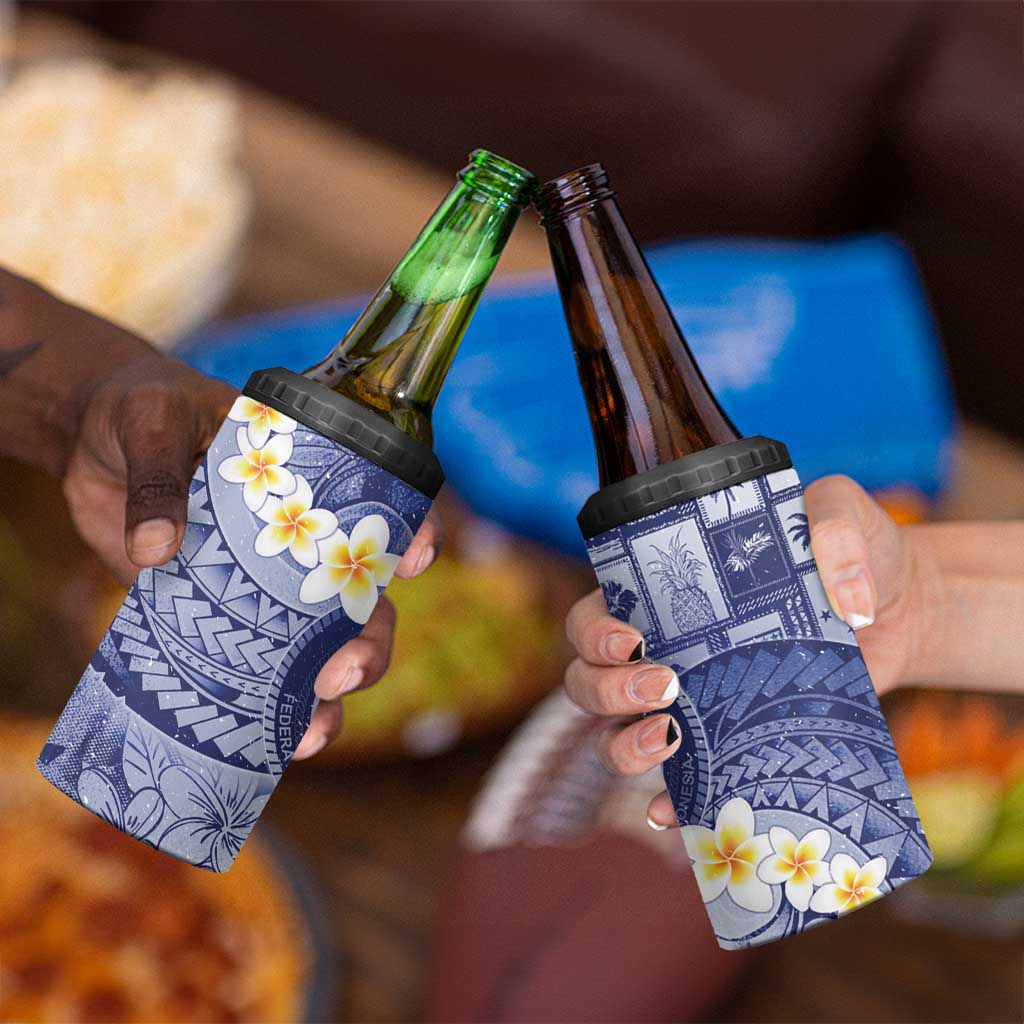 Federated States Of Micronesia Christmas 4 in 1 Can Cooler Tumbler Retro Style Dark Version - Polynesian Pride