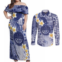 Federated States Of Micronesia Christmas Couples Matching Off Shoulder Maxi Dress and Long Sleeve Button Shirt Retro Style Dark Version - Polynesian Pride