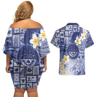 Federated States Of Micronesia Christmas Couples Matching Off Shoulder Short Dress and Hawaiian Shirt Retro Style Dark Version - Polynesian Pride