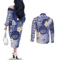 Federated States Of Micronesia Christmas Couples Matching Off The Shoulder Long Sleeve Dress and Long Sleeve Button Shirt Retro Style Dark Version - Polynesian Pride