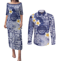 Federated States Of Micronesia Christmas Couples Matching Puletasi and Long Sleeve Button Shirt Retro Style Dark Version - Polynesian Pride